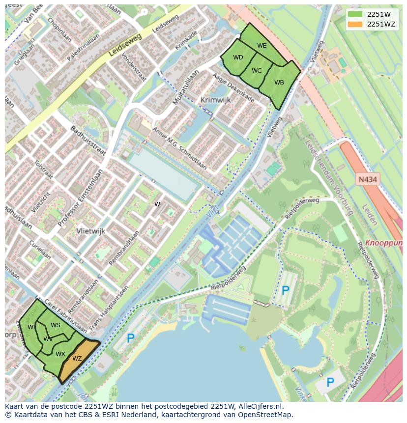 Afbeelding van het postcodegebied 2251 WZ op de kaart.