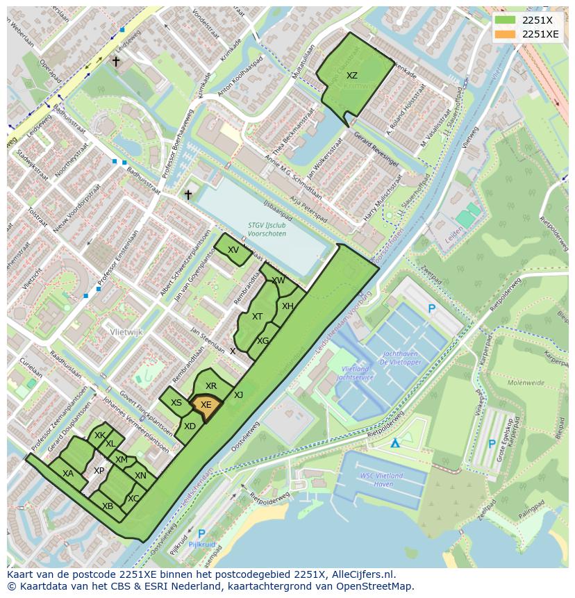 Afbeelding van het postcodegebied 2251 XE op de kaart.