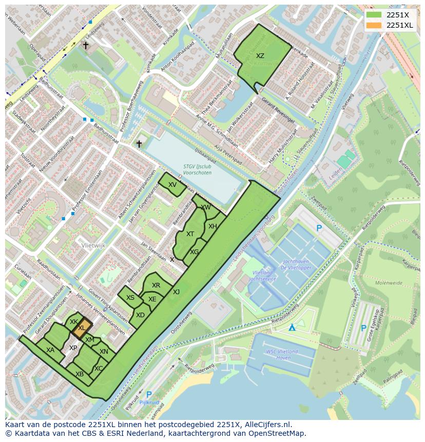 Afbeelding van het postcodegebied 2251 XL op de kaart.