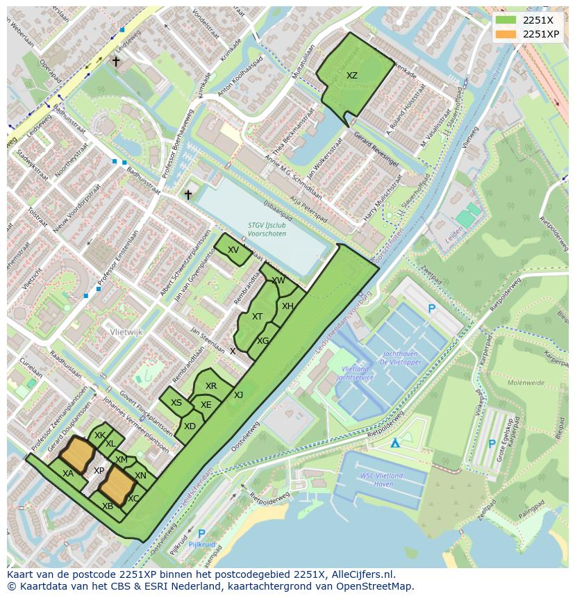 Afbeelding van het postcodegebied 2251 XP op de kaart.