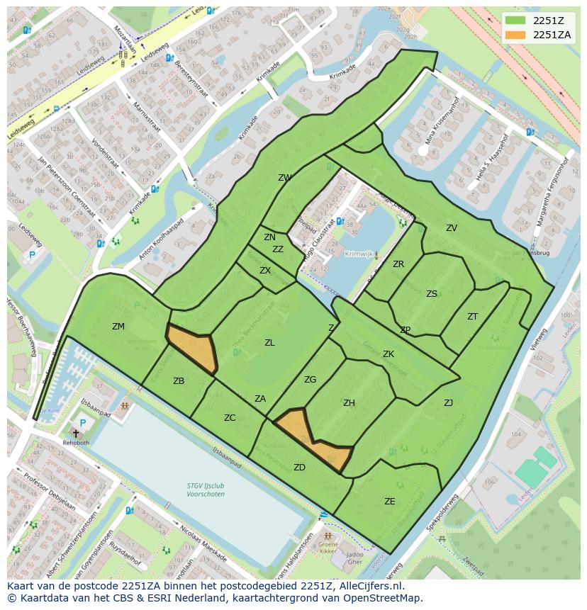 Afbeelding van het postcodegebied 2251 ZA op de kaart.