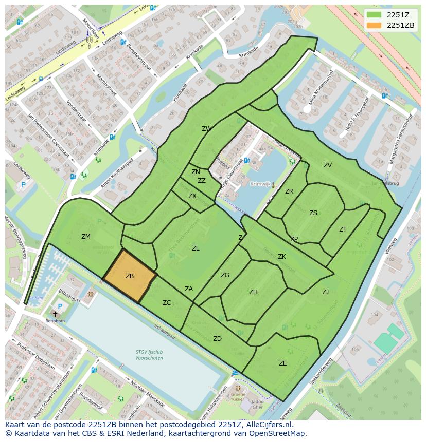 Afbeelding van het postcodegebied 2251 ZB op de kaart.
