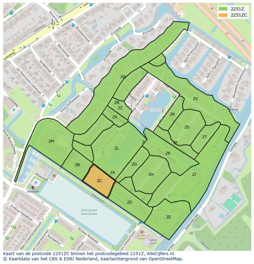 Afbeelding van het postcodegebied 2251 ZC op de kaart.