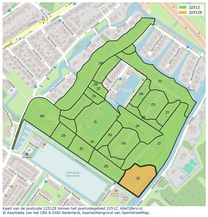 Afbeelding van het postcodegebied 2251 ZE op de kaart.