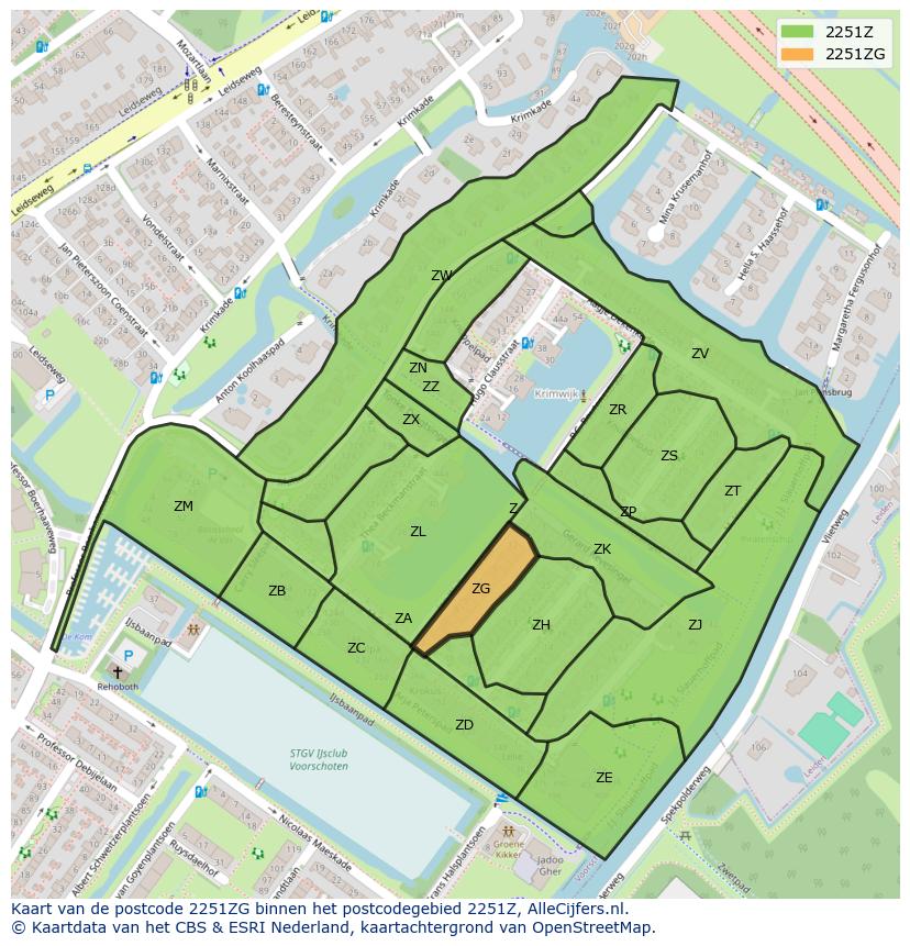 Afbeelding van het postcodegebied 2251 ZG op de kaart.