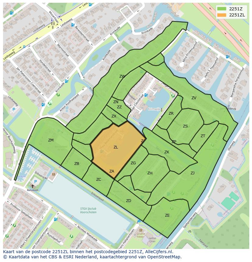 Afbeelding van het postcodegebied 2251 ZL op de kaart.