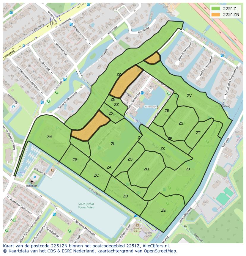 Afbeelding van het postcodegebied 2251 ZN op de kaart.