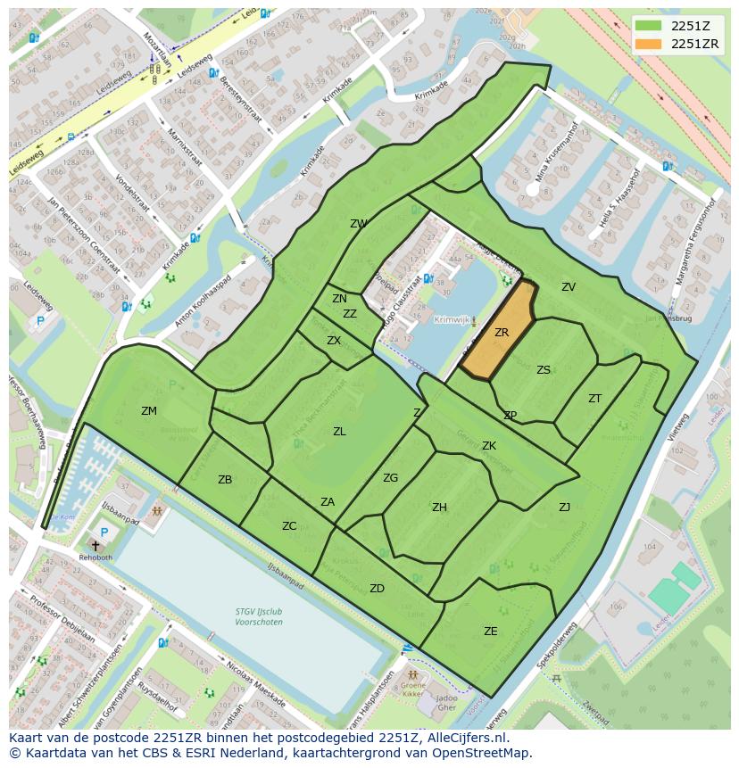 Afbeelding van het postcodegebied 2251 ZR op de kaart.