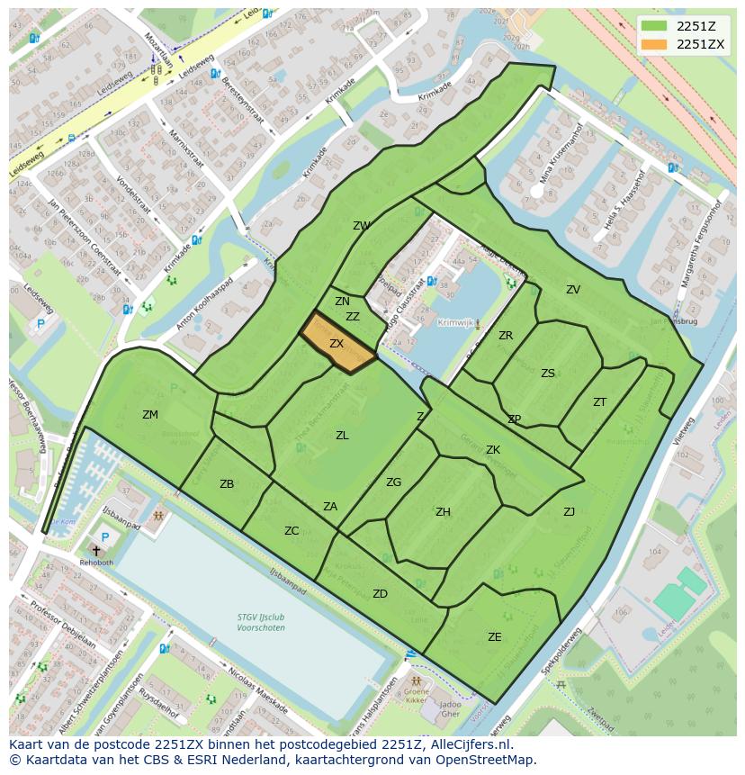 Afbeelding van het postcodegebied 2251 ZX op de kaart.
