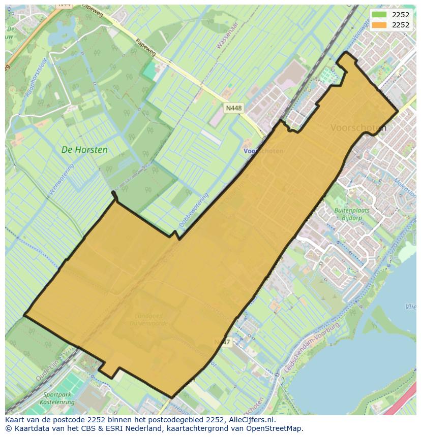 Afbeelding van het postcodegebied 2252 op de kaart.