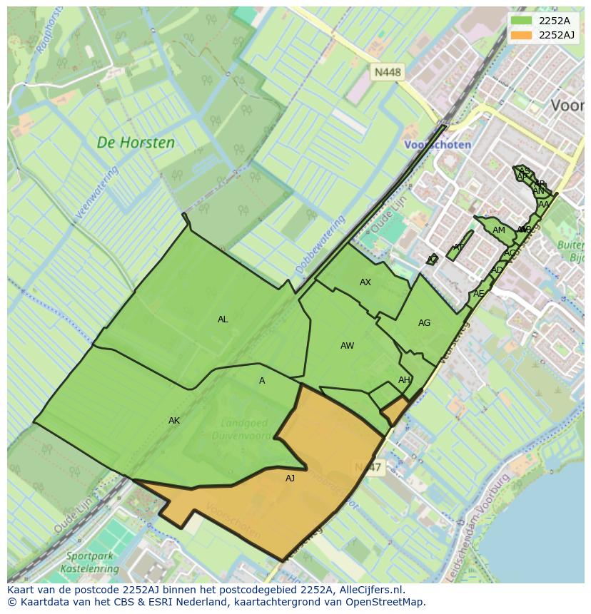 Afbeelding van het postcodegebied 2252 AJ op de kaart.