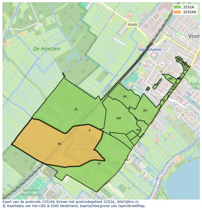 Afbeelding van het postcodegebied 2252 AK op de kaart.