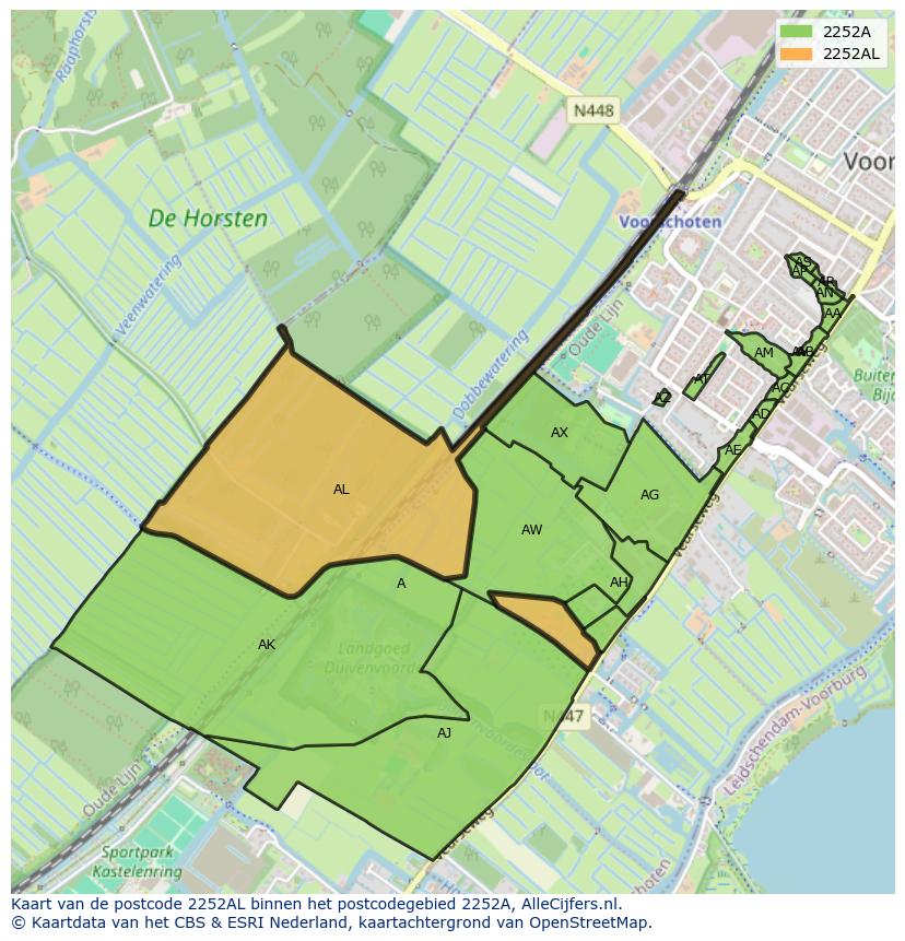 Afbeelding van het postcodegebied 2252 AL op de kaart.