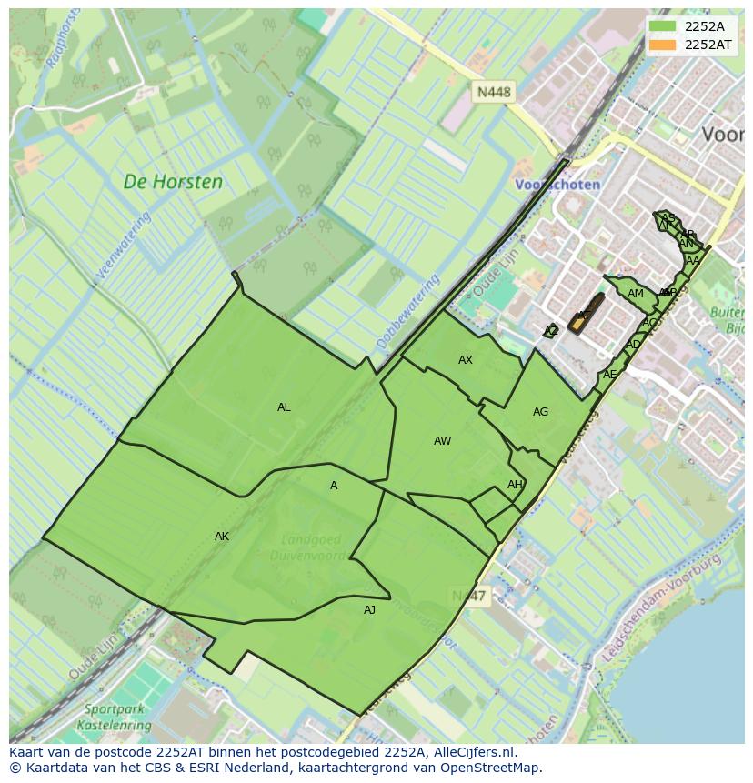 Afbeelding van het postcodegebied 2252 AT op de kaart.