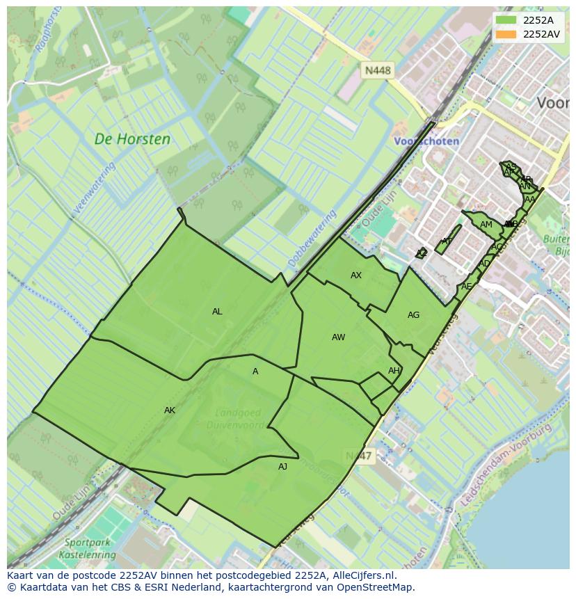 Afbeelding van het postcodegebied 2252 AV op de kaart.