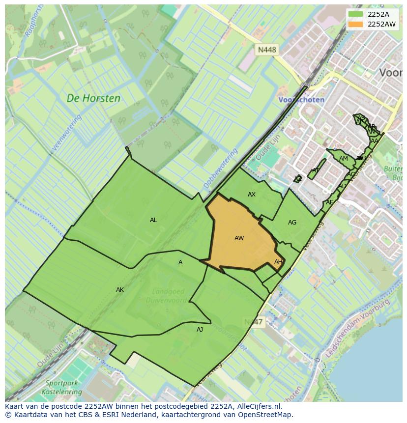 Afbeelding van het postcodegebied 2252 AW op de kaart.