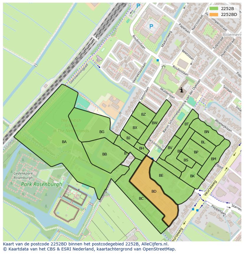 Afbeelding van het postcodegebied 2252 BD op de kaart.