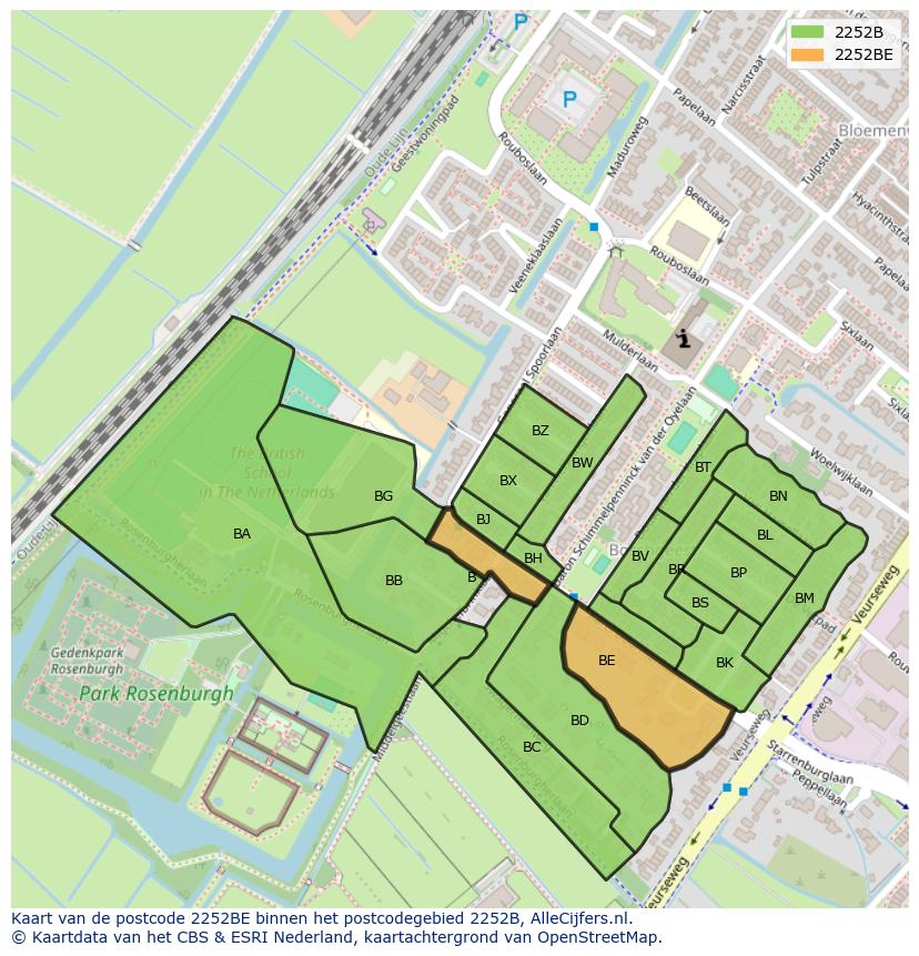 Afbeelding van het postcodegebied 2252 BE op de kaart.