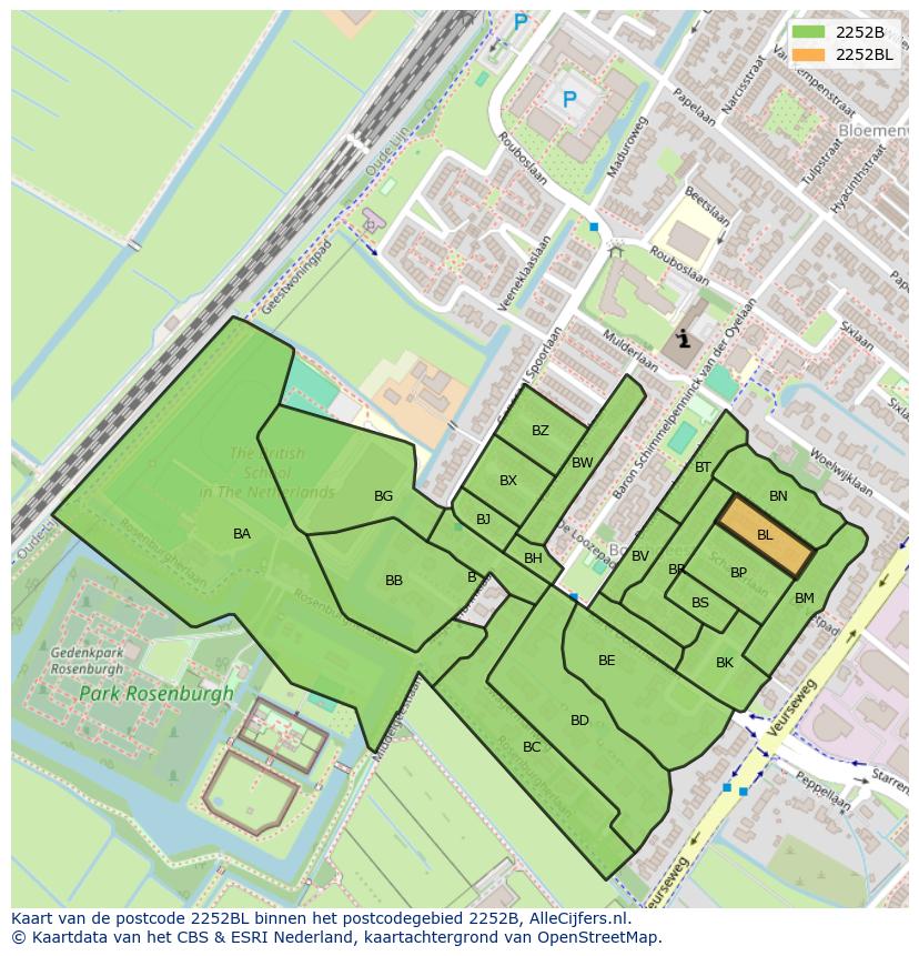Afbeelding van het postcodegebied 2252 BL op de kaart.