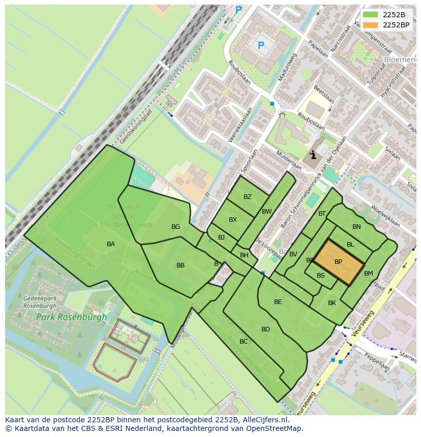Afbeelding van het postcodegebied 2252 BP op de kaart.