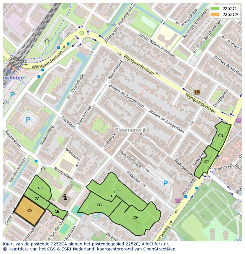 Afbeelding van het postcodegebied 2252 CA op de kaart.