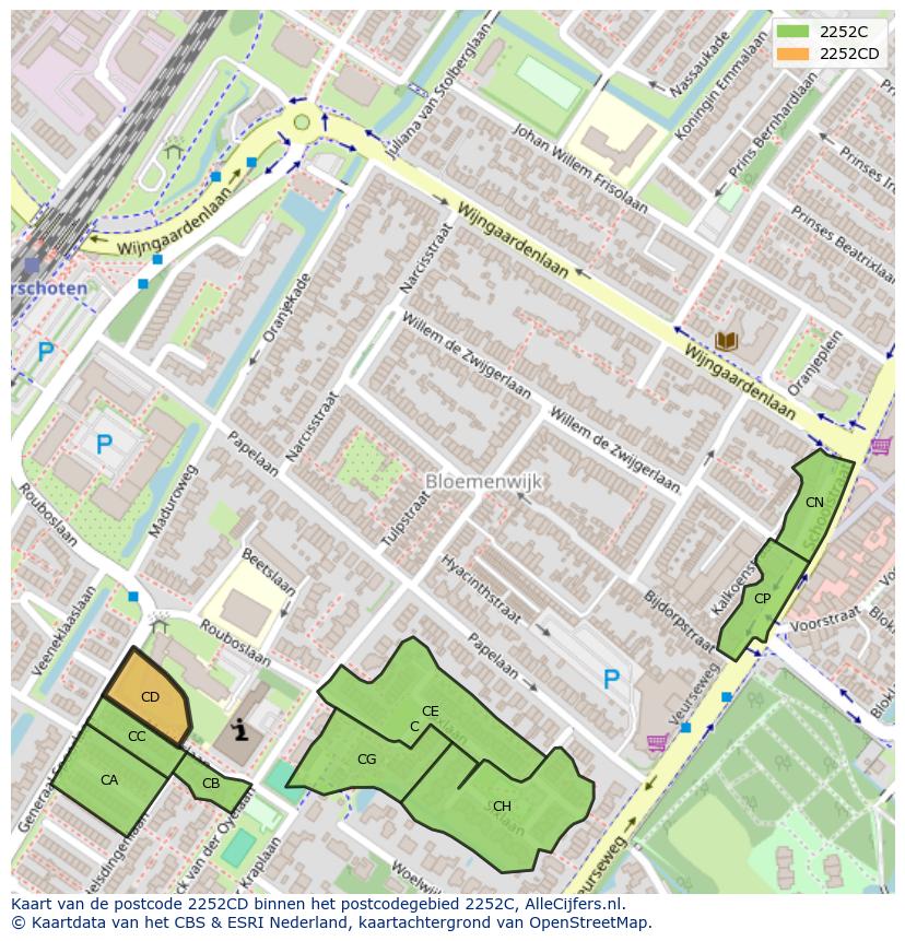 Afbeelding van het postcodegebied 2252 CD op de kaart.