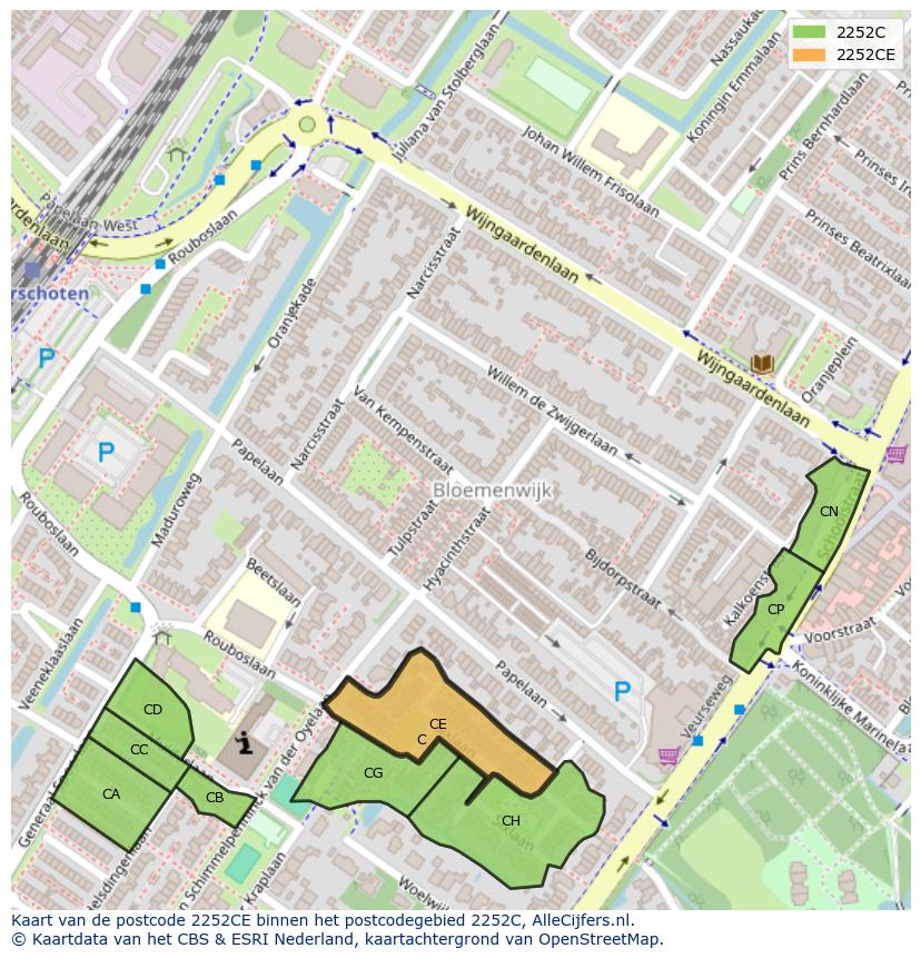 Afbeelding van het postcodegebied 2252 CE op de kaart.