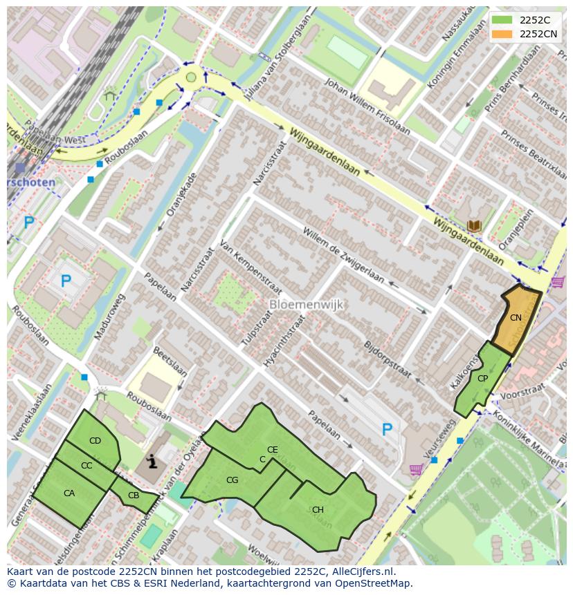 Afbeelding van het postcodegebied 2252 CN op de kaart.