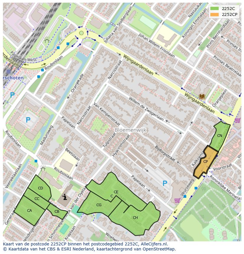 Afbeelding van het postcodegebied 2252 CP op de kaart.