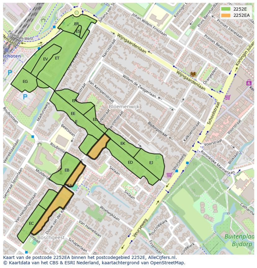 Afbeelding van het postcodegebied 2252 EA op de kaart.