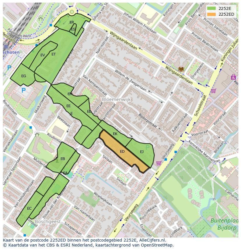 Afbeelding van het postcodegebied 2252 ED op de kaart.