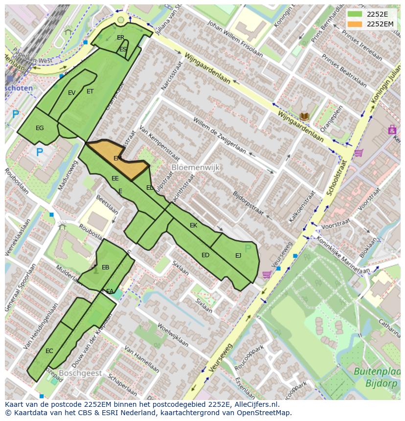 Afbeelding van het postcodegebied 2252 EM op de kaart.