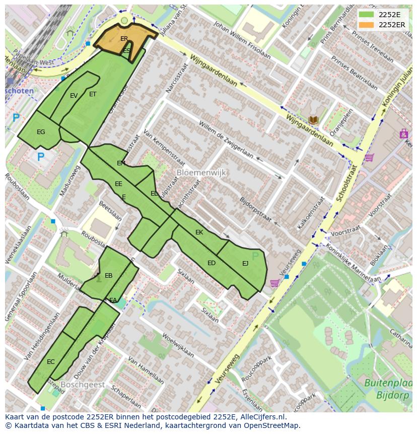 Afbeelding van het postcodegebied 2252 ER op de kaart.