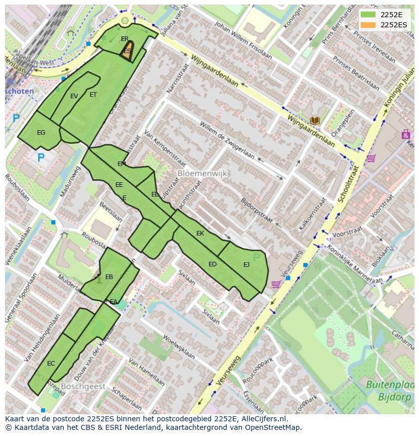 Afbeelding van het postcodegebied 2252 ES op de kaart.