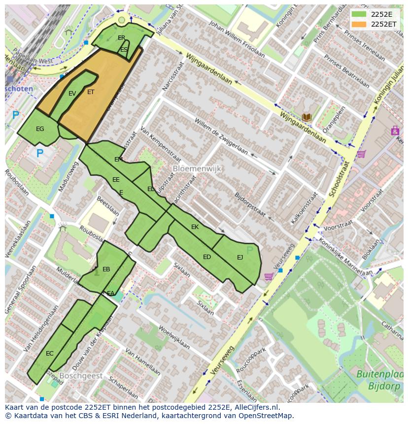 Afbeelding van het postcodegebied 2252 ET op de kaart.