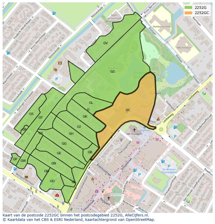 Afbeelding van het postcodegebied 2252 GC op de kaart.