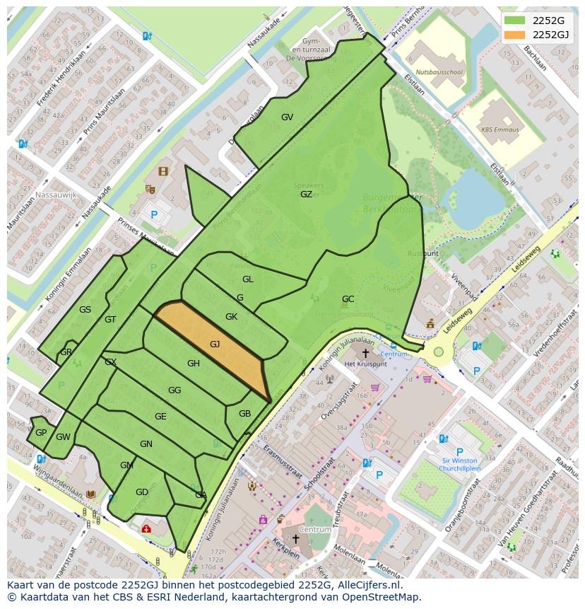 Afbeelding van het postcodegebied 2252 GJ op de kaart.