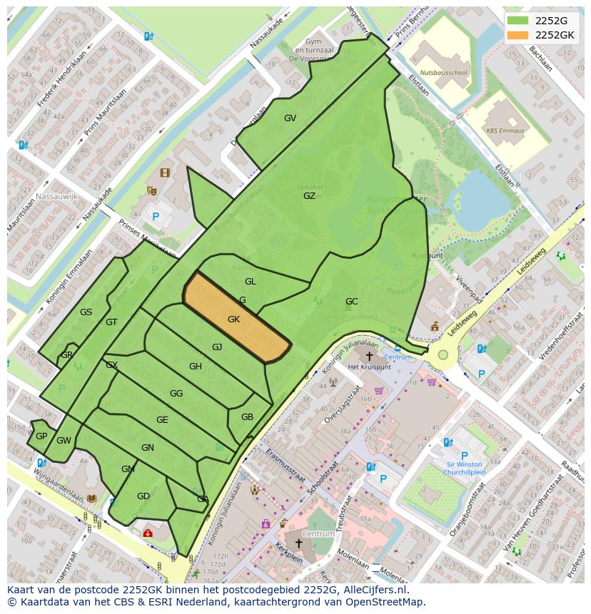 Afbeelding van het postcodegebied 2252 GK op de kaart.