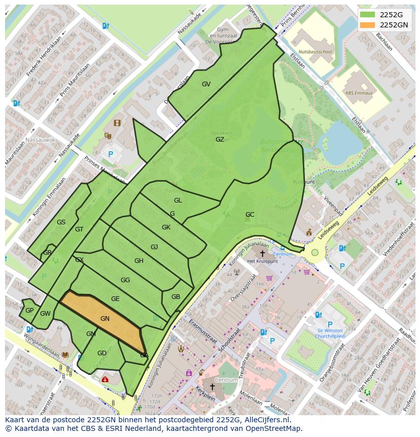 Afbeelding van het postcodegebied 2252 GN op de kaart.