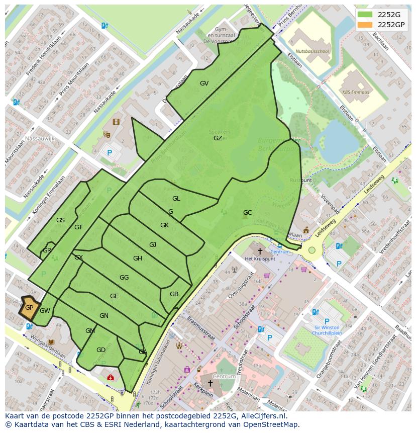 Afbeelding van het postcodegebied 2252 GP op de kaart.