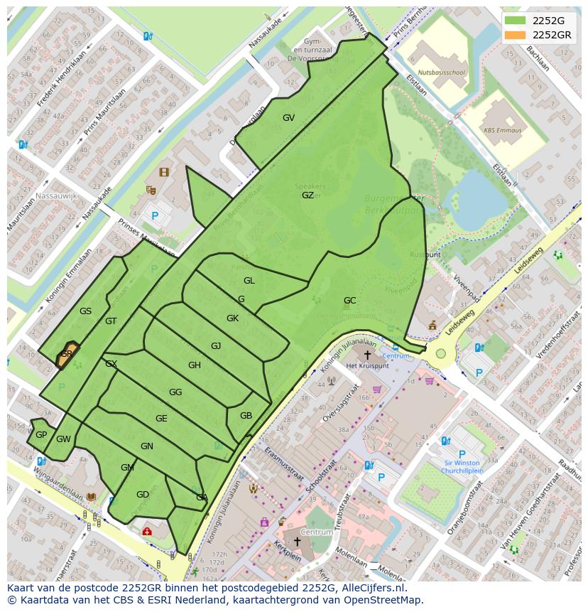 Afbeelding van het postcodegebied 2252 GR op de kaart.