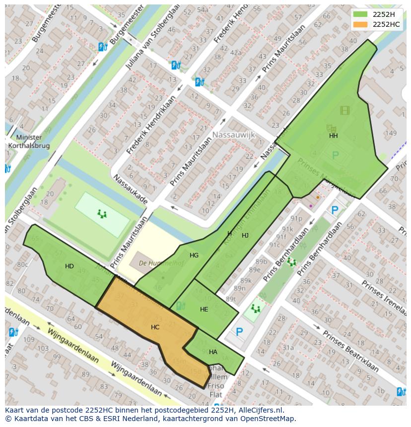 Afbeelding van het postcodegebied 2252 HC op de kaart.