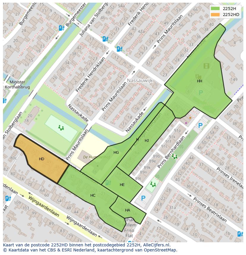 Afbeelding van het postcodegebied 2252 HD op de kaart.