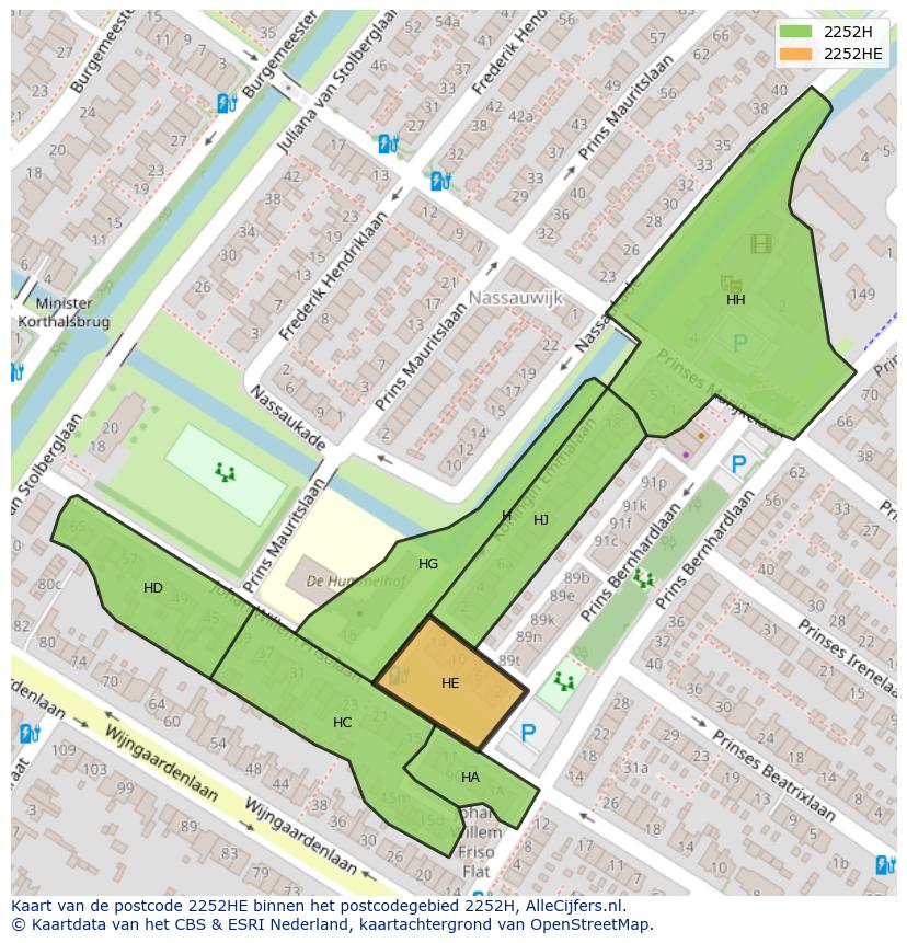 Afbeelding van het postcodegebied 2252 HE op de kaart.