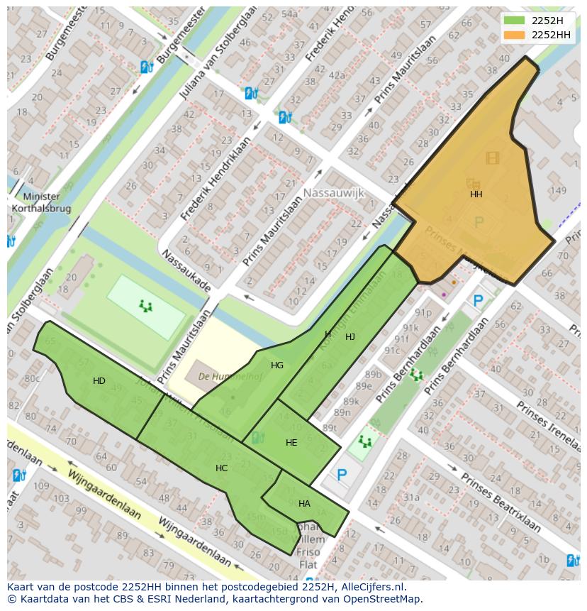 Afbeelding van het postcodegebied 2252 HH op de kaart.