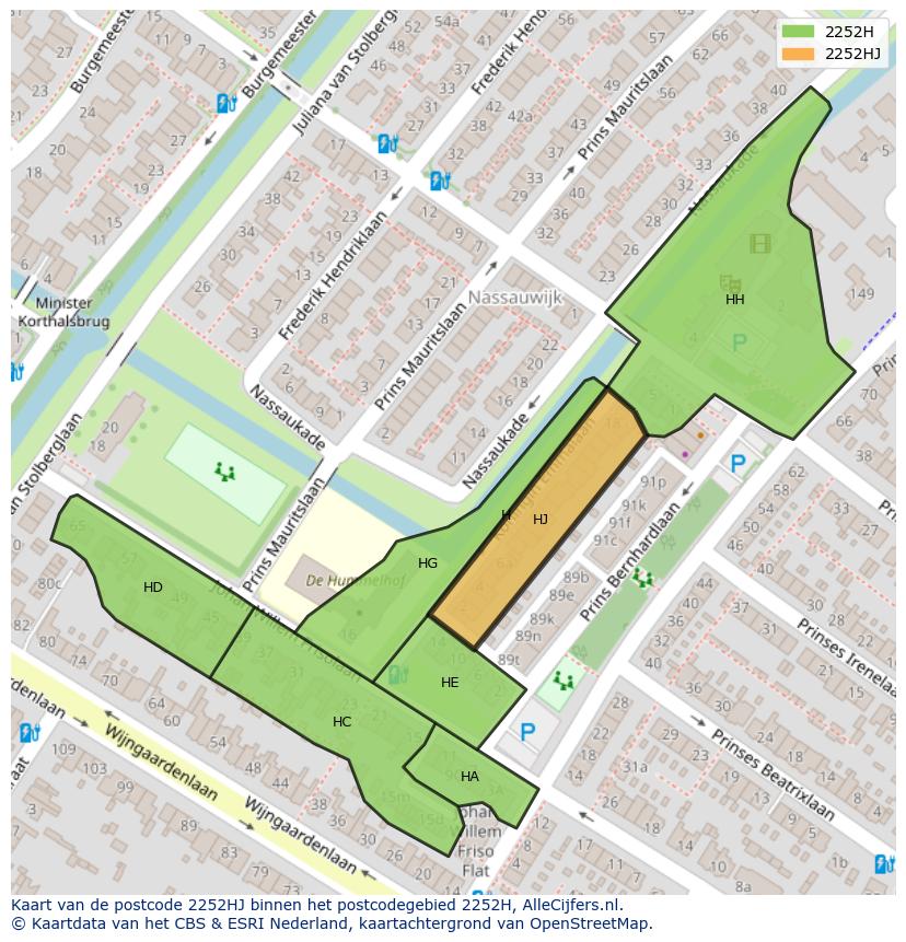 Afbeelding van het postcodegebied 2252 HJ op de kaart.