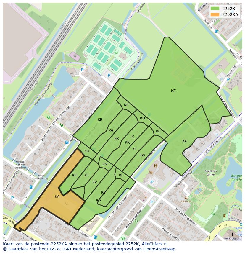 Afbeelding van het postcodegebied 2252 KA op de kaart.