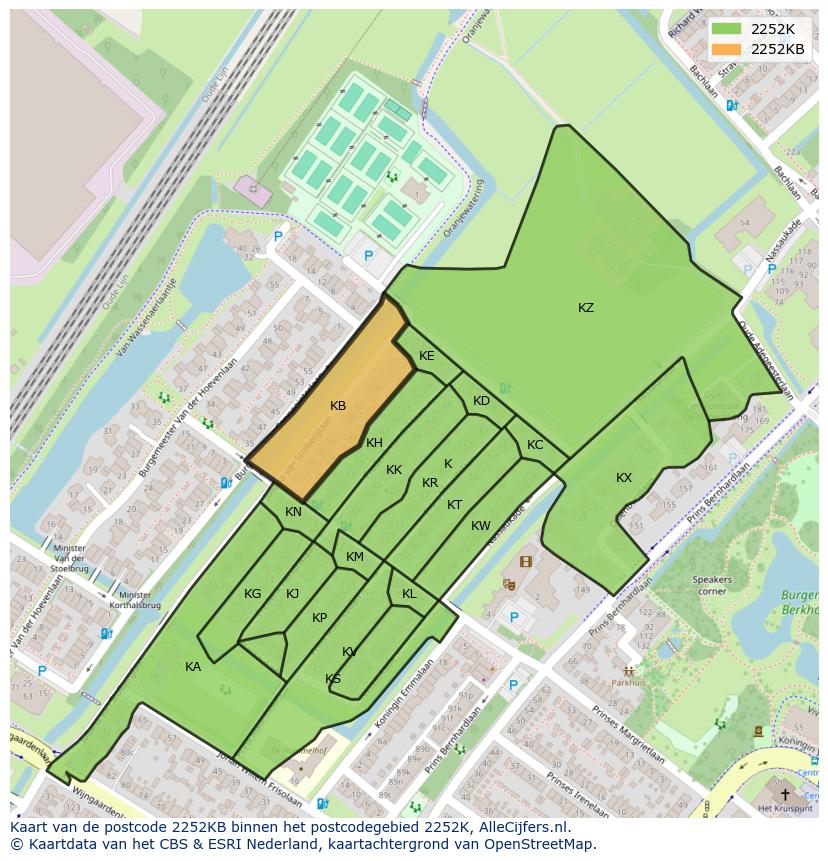 Afbeelding van het postcodegebied 2252 KB op de kaart.