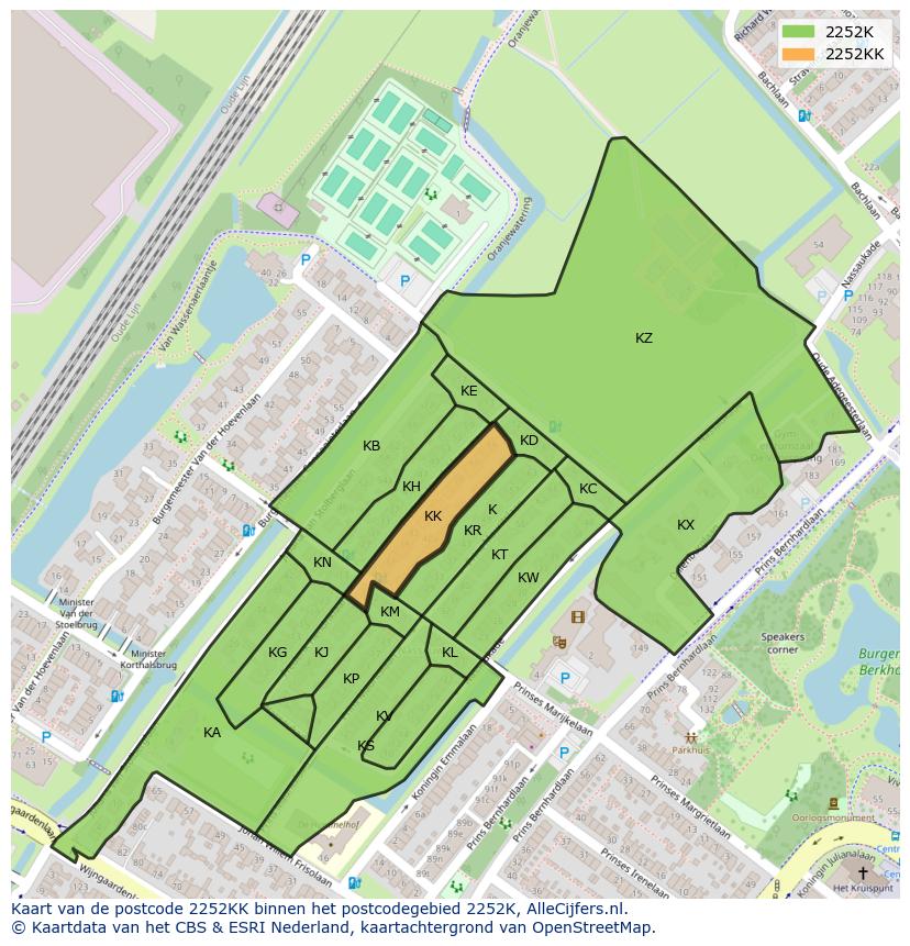 Afbeelding van het postcodegebied 2252 KK op de kaart.