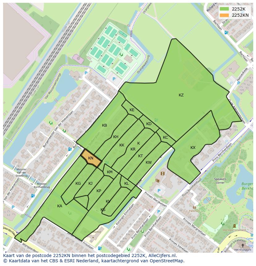 Afbeelding van het postcodegebied 2252 KN op de kaart.